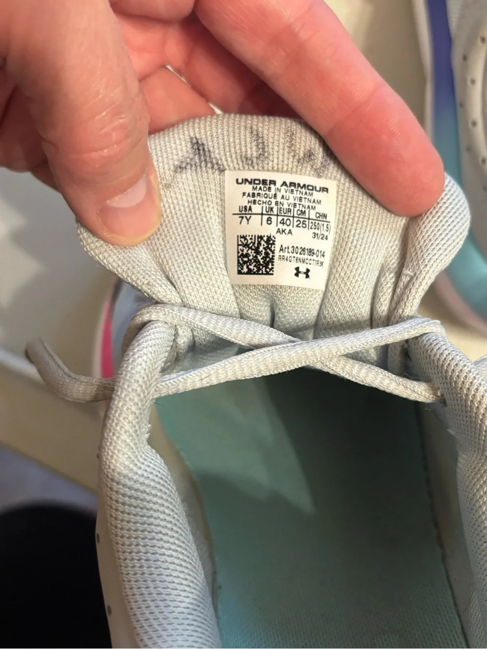 Under Armour Girls Cream Sneakers with Pink and Light Blue Accents